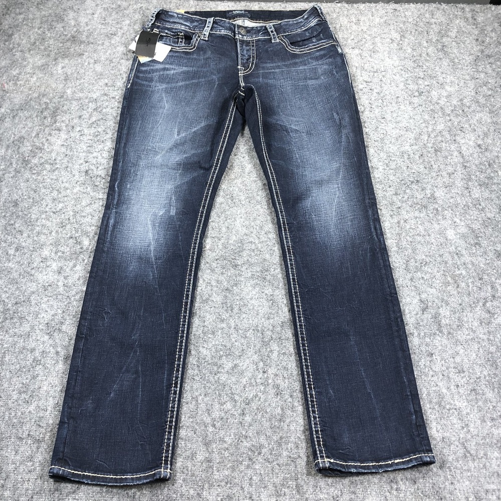 Silver Jeans Co Suki Mid Straight Jeans Womens 14 Medium Wash Stretch Denim